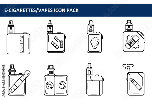 E-cigarette/vape icon pack showcasing various models in a simple, modern design.