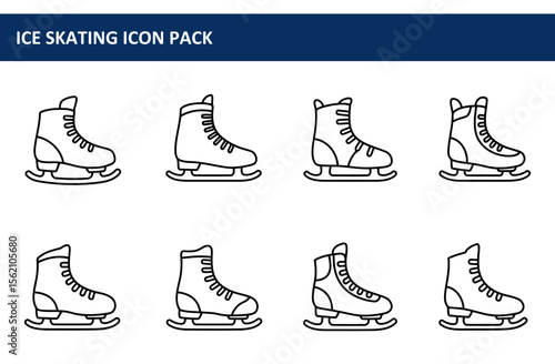 Ice skating icons, showing various angles of ice skates, for use in an ice skating icon pack.