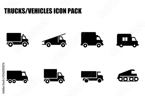 Truck icons in various styles in a simple design.