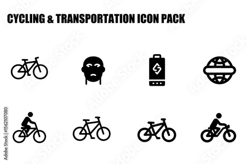 Cycling and transportation icons set with various symbols. Simple, flat design for digital graphic use. General public. various applications. outdoor recreational activity -