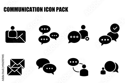 Communication icon pack featuring various messaging, email, and discussion symbols.