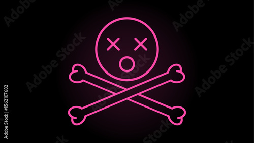 Red emoji with crossbones. Pirate emoji isolated on a black background.
