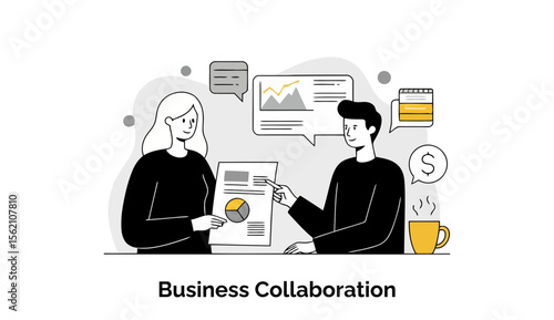 Business collaboration between female and male colleagues presenting data and financial projections in a modern office setting. Presenting data and financial projections.