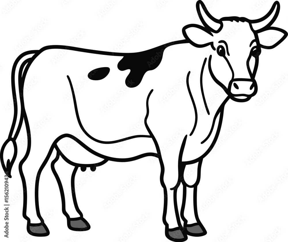 Fototapeta premium Black and white farm animal, a cute isolated dairy cow vector illustration on white