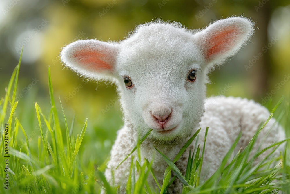 Fototapeta premium Adorable Lamb in Spring Pasture