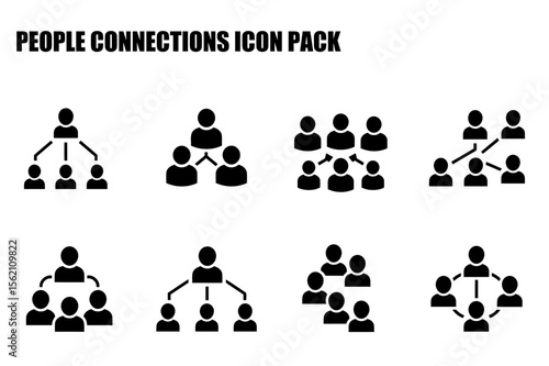 Black and white graphic icons depicting various interpersonal connections and organizational structures.
