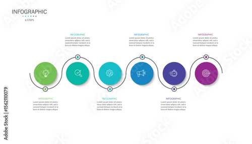 Business infographic template. 6 Step timeline journey. Process diagram, Infographic elements vector illustration.