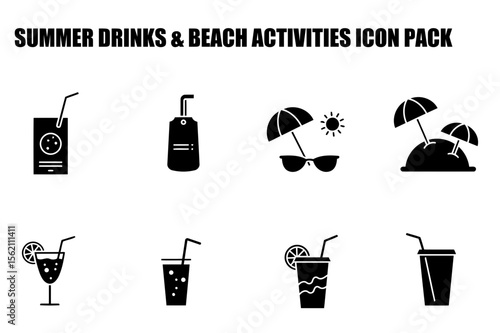 Summer drinks and beach activities icon pack for general use