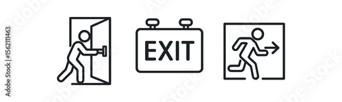 Exit signs with door and running figures vector icon isolated illustration