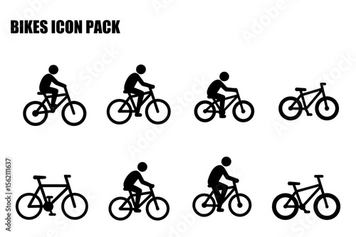 Bicycle icon set with various bicycle types and riders