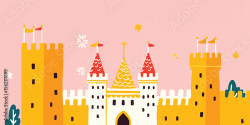 A vibrant illustration of a majestic castle with vibrant colors. This visual masterpiece evokes feelings of fantasy and imagination.