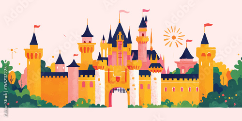 An Illustration of the Magic Castle under the sun, this design captures the essence of imagination and wonder, a world of fantasy where anything is possible. 
