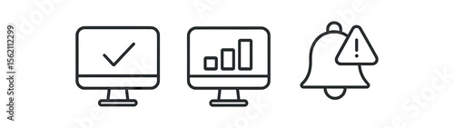 Computer icons for checkmark, bar chart, and notification alert symbols vector icon isolated illustration