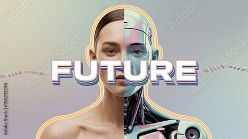 Human and robot hybrid illustration symbolizing future technology  