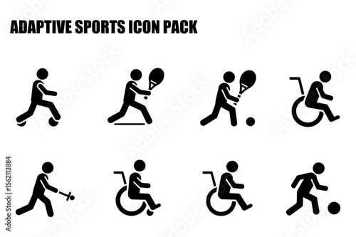Adaptive sports icons depicting various disabilities in athletic action.