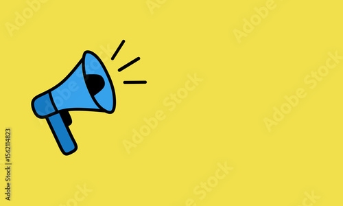 Blue Megaphone Announcing: Make Your Voice Heard - Stand Out with Important News & Alerts on a Vibrant Yellow Background