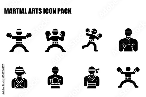 Martial arts icon pack featuring male figures in various stances and fighting positions.