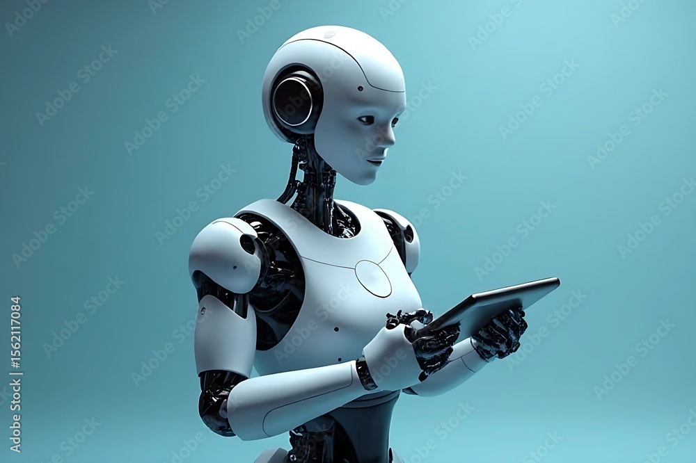 Fototapeta premium blue screen robot cyborg