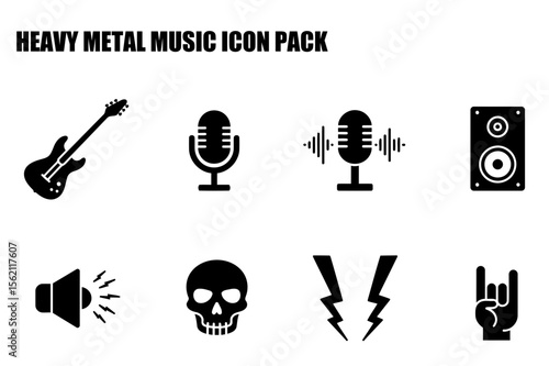 Heavy metal music icons displaying various instruments and symbols.