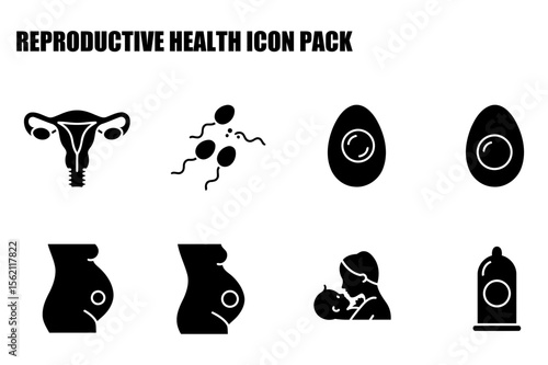 Reproductive Health Icon Pack showing various stages and elements of human reproduction
