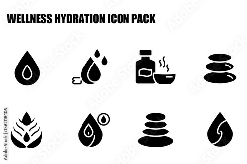 Wellness hydration icon pack featuring various water, drink, and zen-like representations.