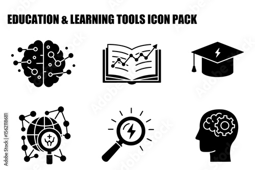 Education & learning tools icons in a flat design style. Collection of icons for educational resources and tools. Set of digital icons for education and learning resources.