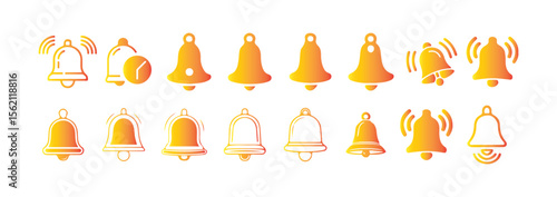 Gradient Notification Bell Icon Set. Modern Alert, Ring, Mute, and Sound Symbols Collection. Victor illustration eps 10
