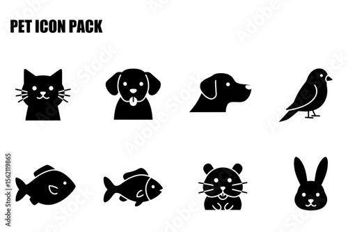 Pet icon pack featuring various animals in a simple, stylized silhouette design. Friendly, approachable animal portraits on a plain white background.