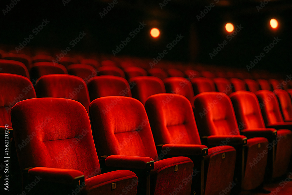 Fototapeta premium Velvet Cinema Seats: Cozy and Inviting Movie Experience