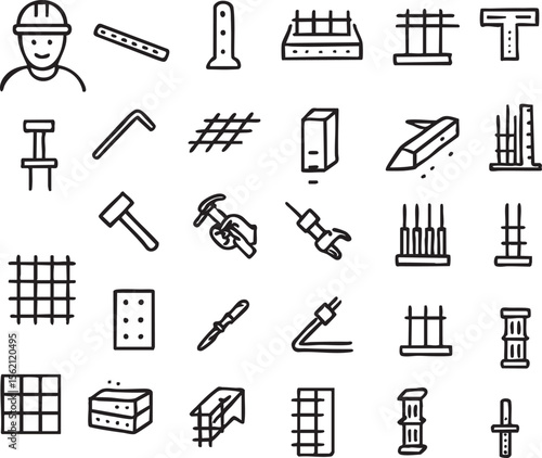 This comprehensive construction theme icon set features a variety of tools,