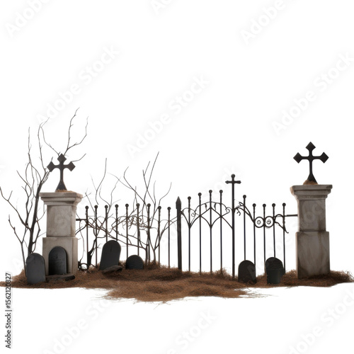 Halloween Cemetery Scene Isolated on Transparent Background