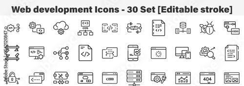 Web development Icons 30 Set. Line Art Icon Collection. Editable Stroke. Vector Illustration