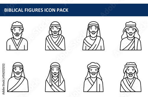 Biblical figures, male, in traditional Middle Eastern garments, portraits in profile view, against a plain background. Religious figures in a historical context.