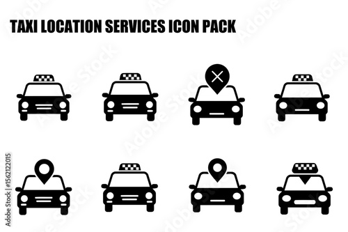 Taxi location services icon pack showing various statuses for on-demand services