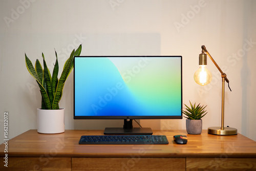 Modern Home Office Setup with Natural Light and Plants Creating a Relaxing and Productive Workspace Atmosphere