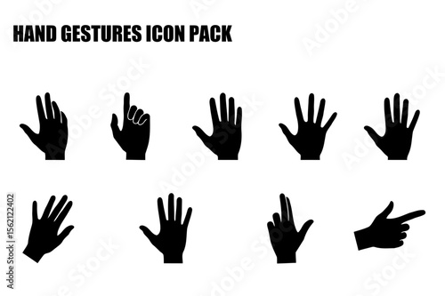 Hand gestures in various positions with no clothing or background details. Illustrative collection of hand gestures in a graphic design style.