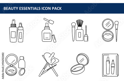 Beauty essentials icons, showcasing various cosmetic products for general use.