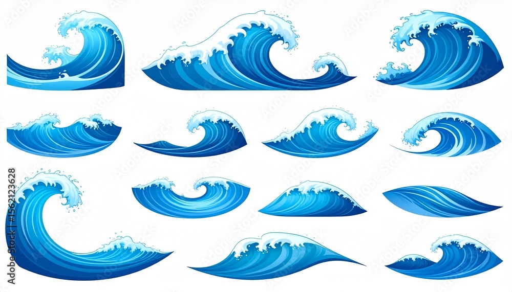 Obraz premium Collection of Blue Ocean Waves Clipart for Design.