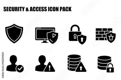 Security and access icons depicting various protective measures. Collection of illustrative icons for cyber security software or website.