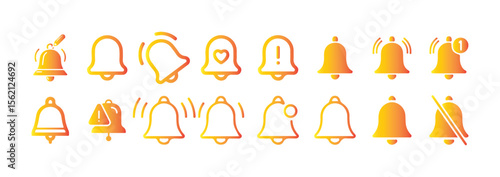 Gradient Notification Bell Icon Set. Modern Alert, Ring, Mute, and Sound Symbols Collection. Victor illustration eps 10