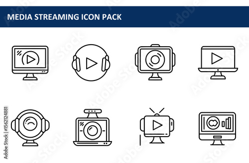 Line art icons depicting various media streaming devices.
