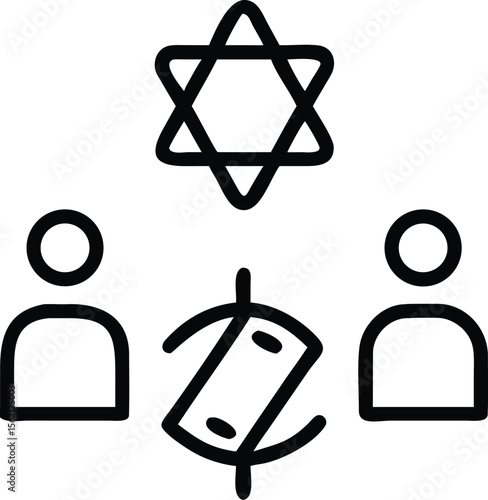 Outline silhouettes of people with star and a dreidel illustration