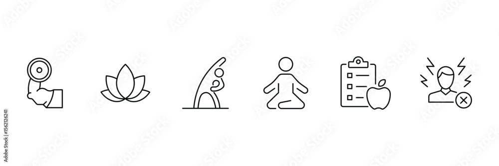 Φωτογραφία Healthy lifestyle fitness meditation yoga diet nutrition icon vector illustration for wellness routine stress relief activity outline healthcare plan symbol design