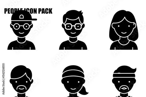 Diverse people's profile icons in casual wear/simple setting. Smiling faces, various hairstyles, and different headwear depicted in a user interface/graphic design context.