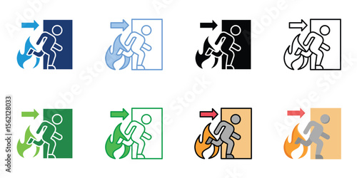 Fire Exit Icons Set Vector Multiple Style Collection