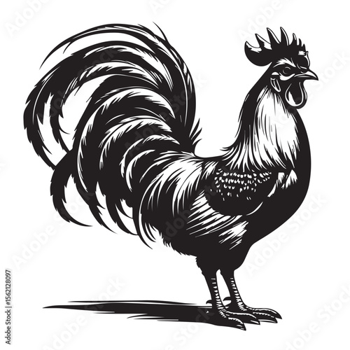 Vector art of a black silhouette of a rooster isolated on white background