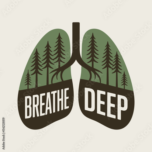 Breathe Deep Forest Lungs Graphic Design graphic design lungs with forest imagery inside encouraging deep breathing and appreciation for nature lungs forest trees nature breathing