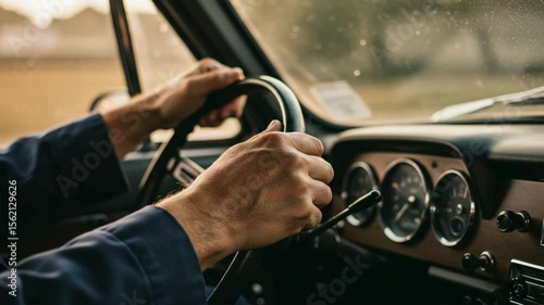 Wallpaper Mural Hands on Steering Wheel of Classic Car During a Scenic Drive Torontodigital.ca