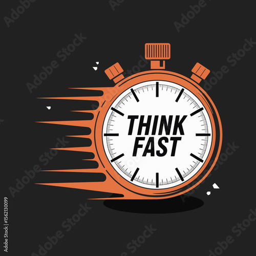 Think Fast Motivational Graphic Design orange stopwatch graphic with the words THINK FAST bold white text The stopwatch depicted with speed effect suggesting urgency and