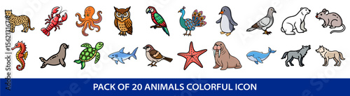 Diverse Animal Pack, a Variety of Wildlife Cartoon Illustrations for Creative Projects